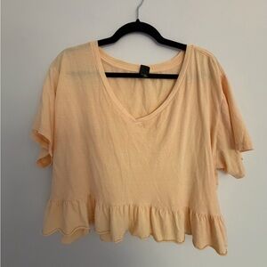 Wild Fable | Woman’s Sz DL| Peach Ruffle Hem V-Neck Top